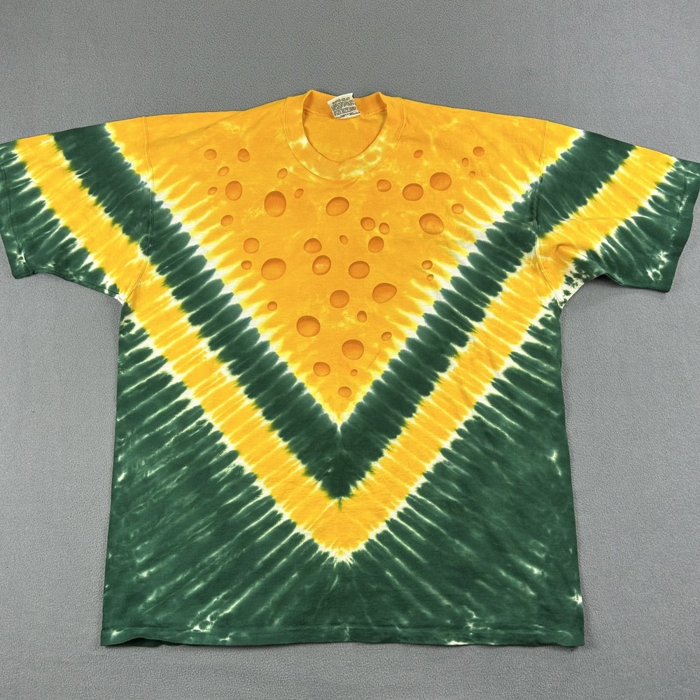 Vintage Liquid Blue Shirt Mens 2XL Green Yellow Tie Dye Cheese Graphic 90s‎ USA